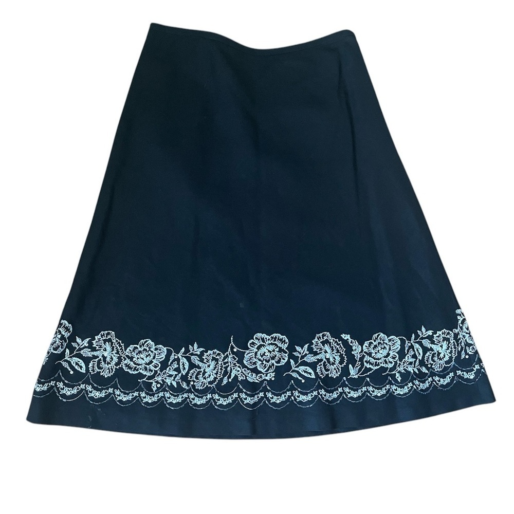 Loft Linen Blend Sequins Beaded Embroidered Black and White Skirt Size 8